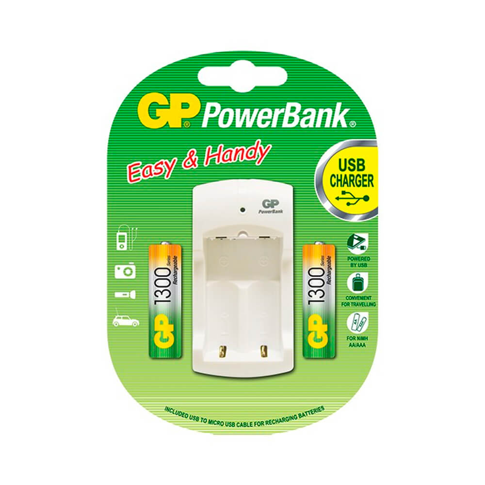 Cargador de baterias USB AA / AAA + 2 Baterias Recargable AA 2000mAh GP
