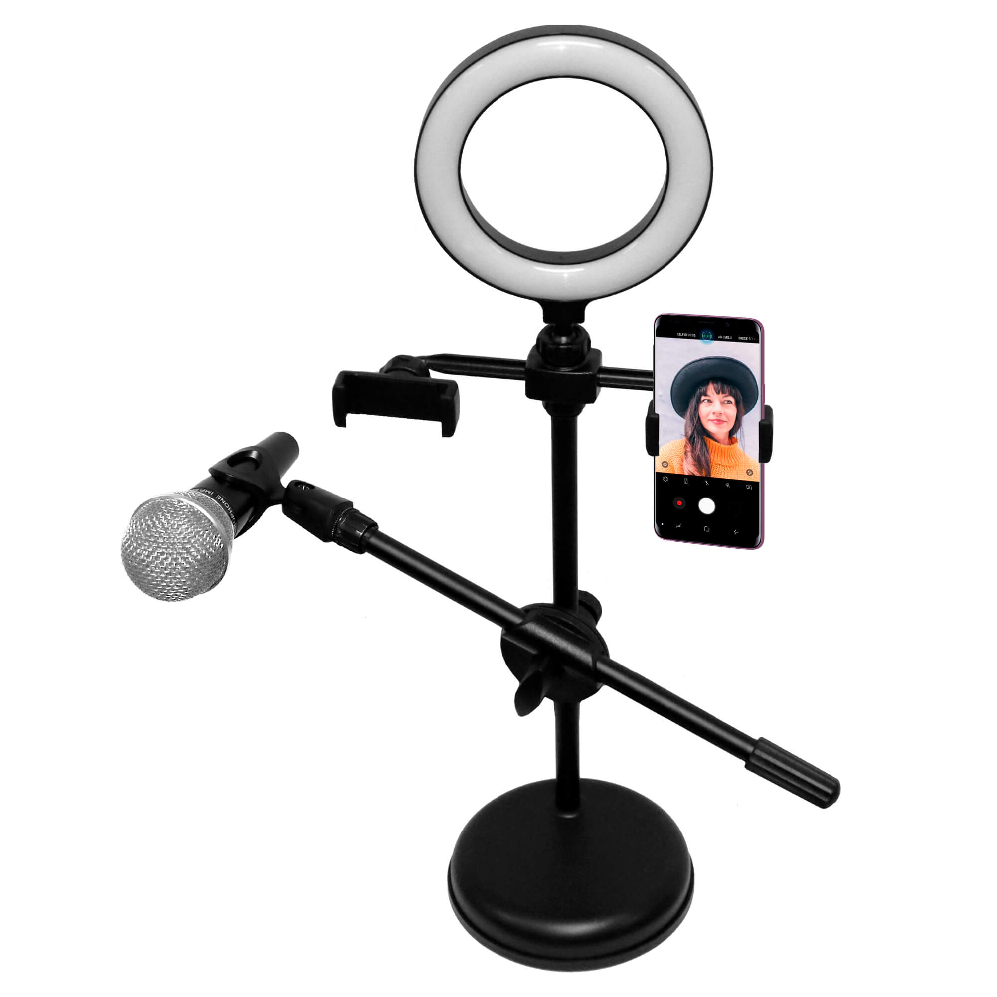 Aro Luz Led Selfie Foto Soporte Celular Microfono 3 En 1
