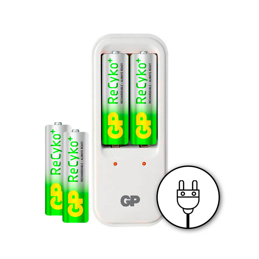 Cargador de baterías AA / AAA + 4 Baterias Recargable AA GP