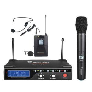 Micrófono inalámbrico UHF 2ch mano/diadema/solapa Soundtrack