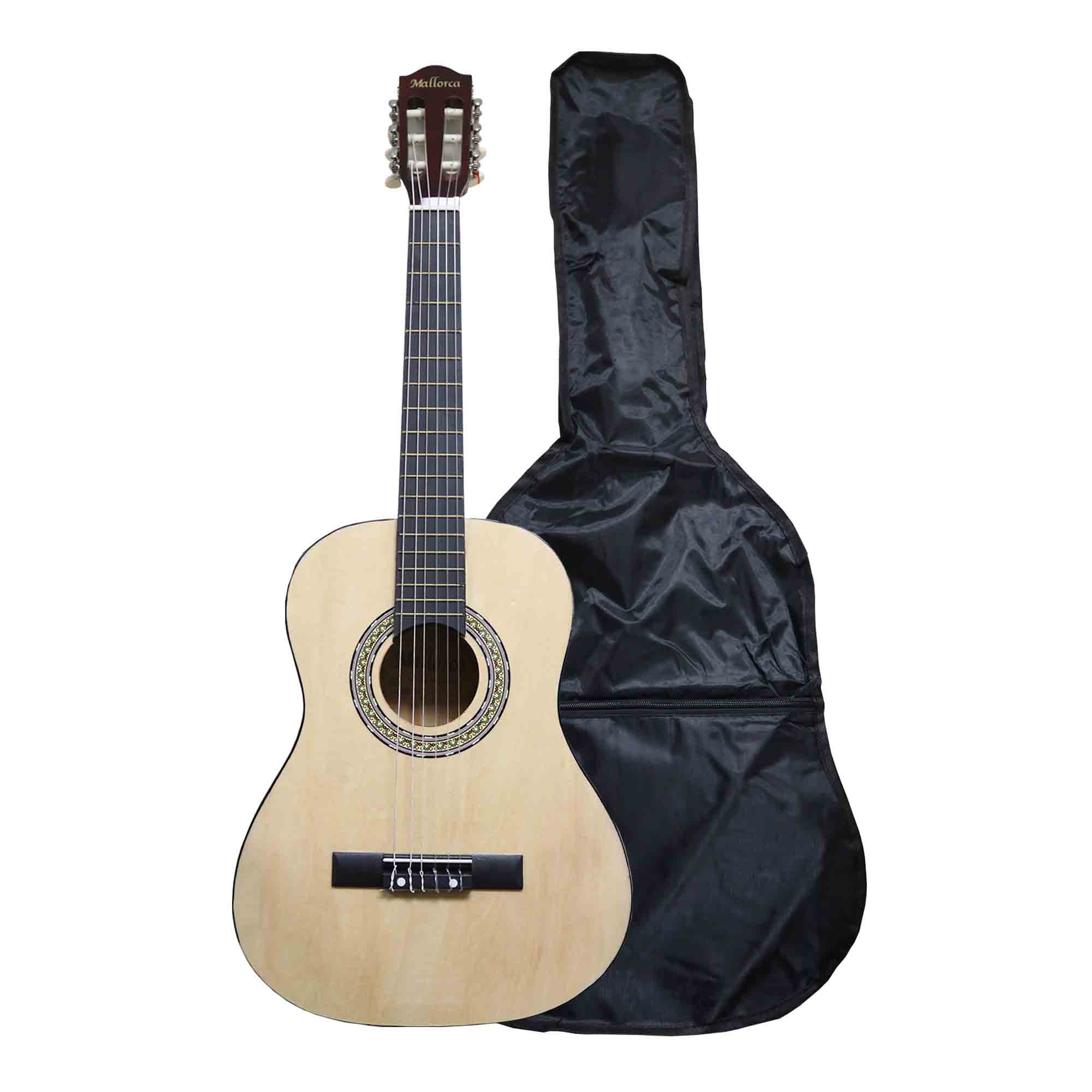 Guitarra acústica clásica color natural de 34" con estuche Mallorca - Imagen 2