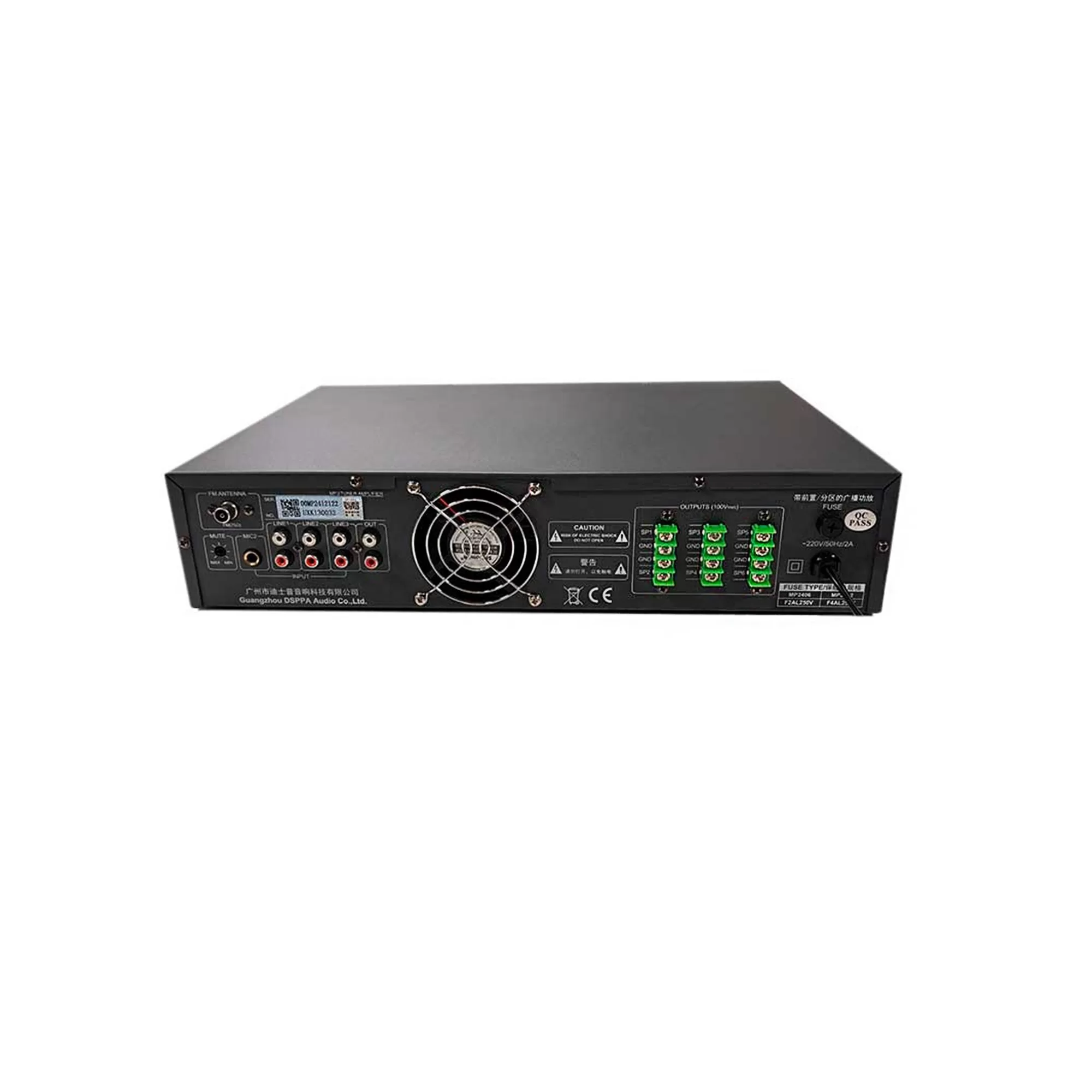 Amplificador PA 120w USB/BT/mp3/FM 100v 6 zonas DSPPA - Imagen 2